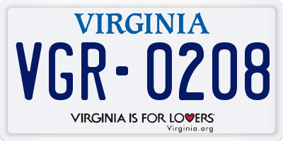 VA license plate VGR0208