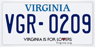 VA license plate VGR0209