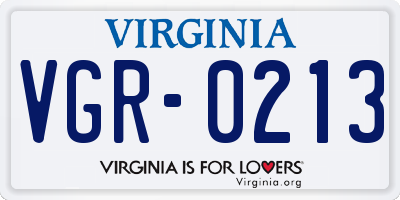 VA license plate VGR0213