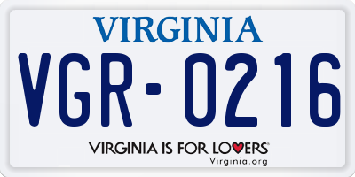 VA license plate VGR0216