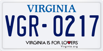 VA license plate VGR0217