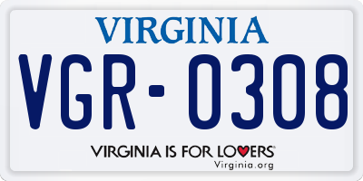 VA license plate VGR0308
