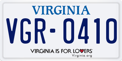 VA license plate VGR0410