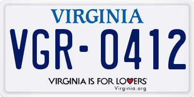 VA license plate VGR0412