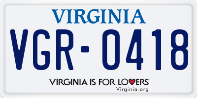 VA license plate VGR0418