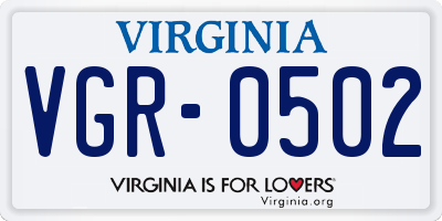 VA license plate VGR0502