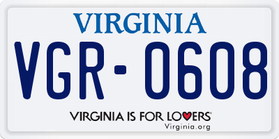 VA license plate VGR0608