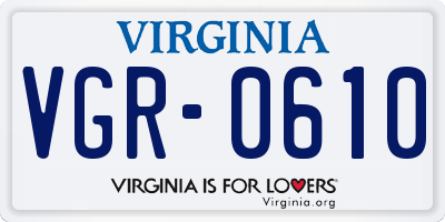 VA license plate VGR0610