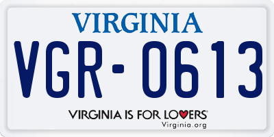 VA license plate VGR0613