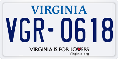 VA license plate VGR0618