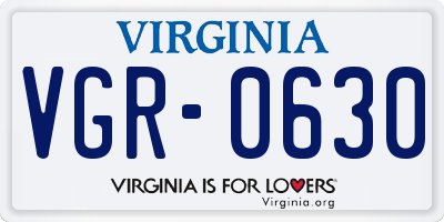 VA license plate VGR0630