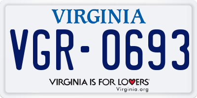 VA license plate VGR0693