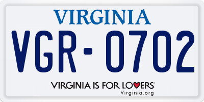 VA license plate VGR0702