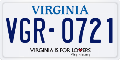 VA license plate VGR0721
