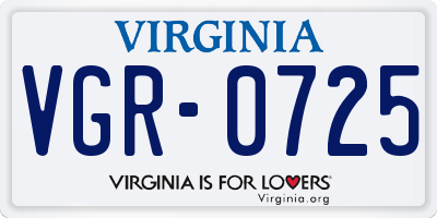 VA license plate VGR0725