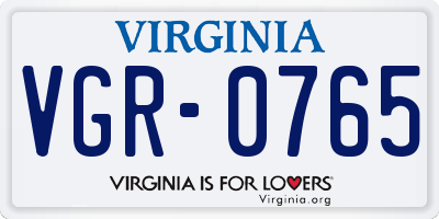 VA license plate VGR0765