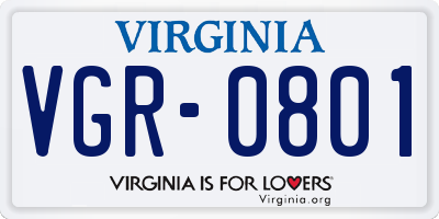 VA license plate VGR0801