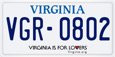 VA license plate VGR0802