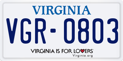 VA license plate VGR0803