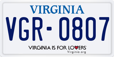 VA license plate VGR0807