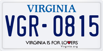 VA license plate VGR0815