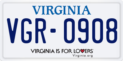 VA license plate VGR0908