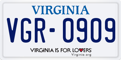 VA license plate VGR0909