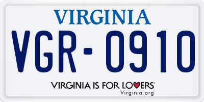 VA license plate VGR0910