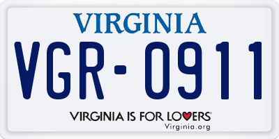 VA license plate VGR0911