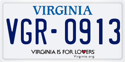 VA license plate VGR0913