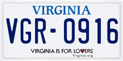 VA license plate VGR0916