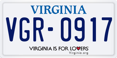 VA license plate VGR0917