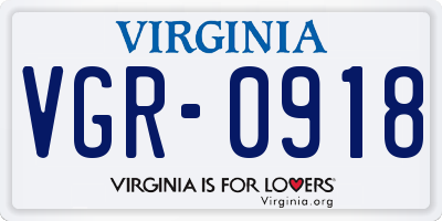 VA license plate VGR0918