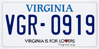 VA license plate VGR0919