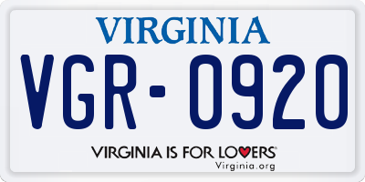 VA license plate VGR0920