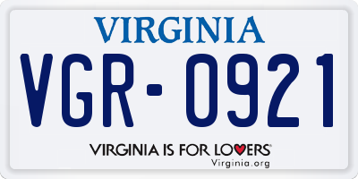 VA license plate VGR0921