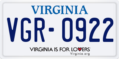 VA license plate VGR0922