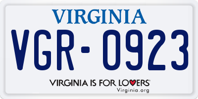 VA license plate VGR0923