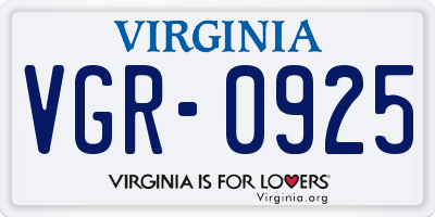 VA license plate VGR0925