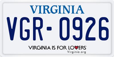 VA license plate VGR0926
