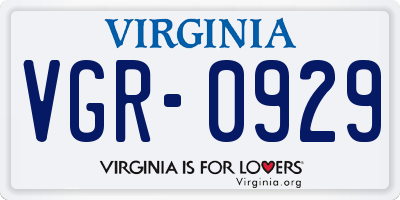 VA license plate VGR0929