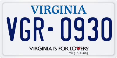 VA license plate VGR0930