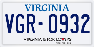 VA license plate VGR0932