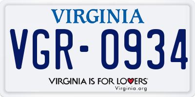 VA license plate VGR0934