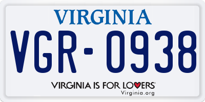 VA license plate VGR0938