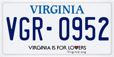 VA license plate VGR0952