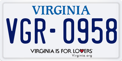 VA license plate VGR0958