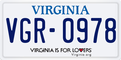 VA license plate VGR0978