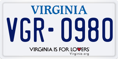 VA license plate VGR0980