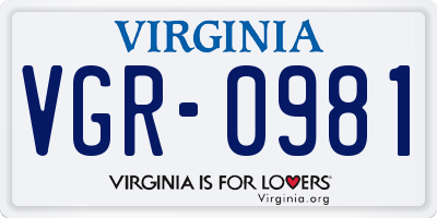 VA license plate VGR0981